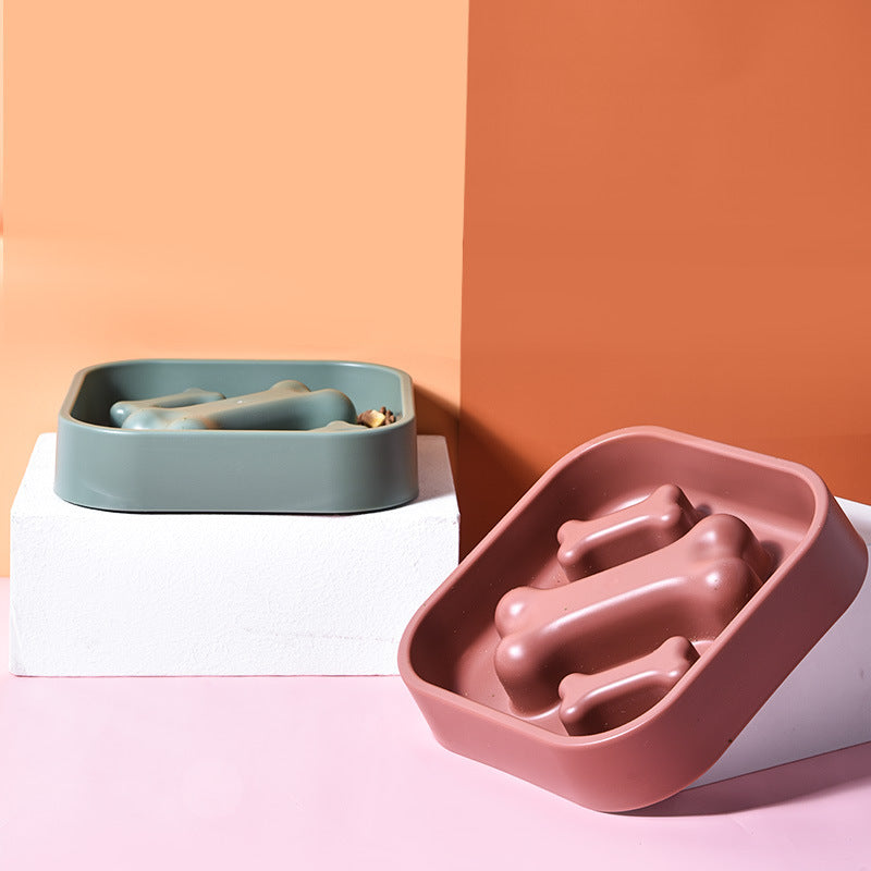 JMT-159498 Bone-Shaped Slow Feeder Bowl for Puppies - Anti-Choking Design, HIPS Material, 20.0 cm Side Length