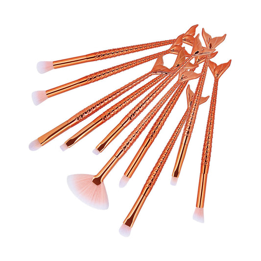 JMT-159754 Colorful Mermaid Makeup Brush Set with 10 Nylon Brushes for Eye Makeup