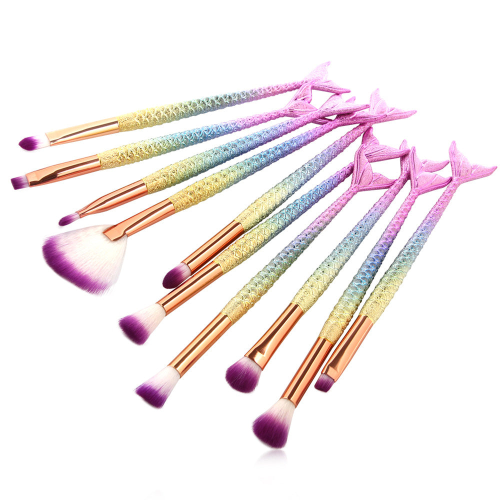 JMT-159754 Colorful Mermaid Makeup Brush Set with 10 Nylon Brushes for Eye Makeup