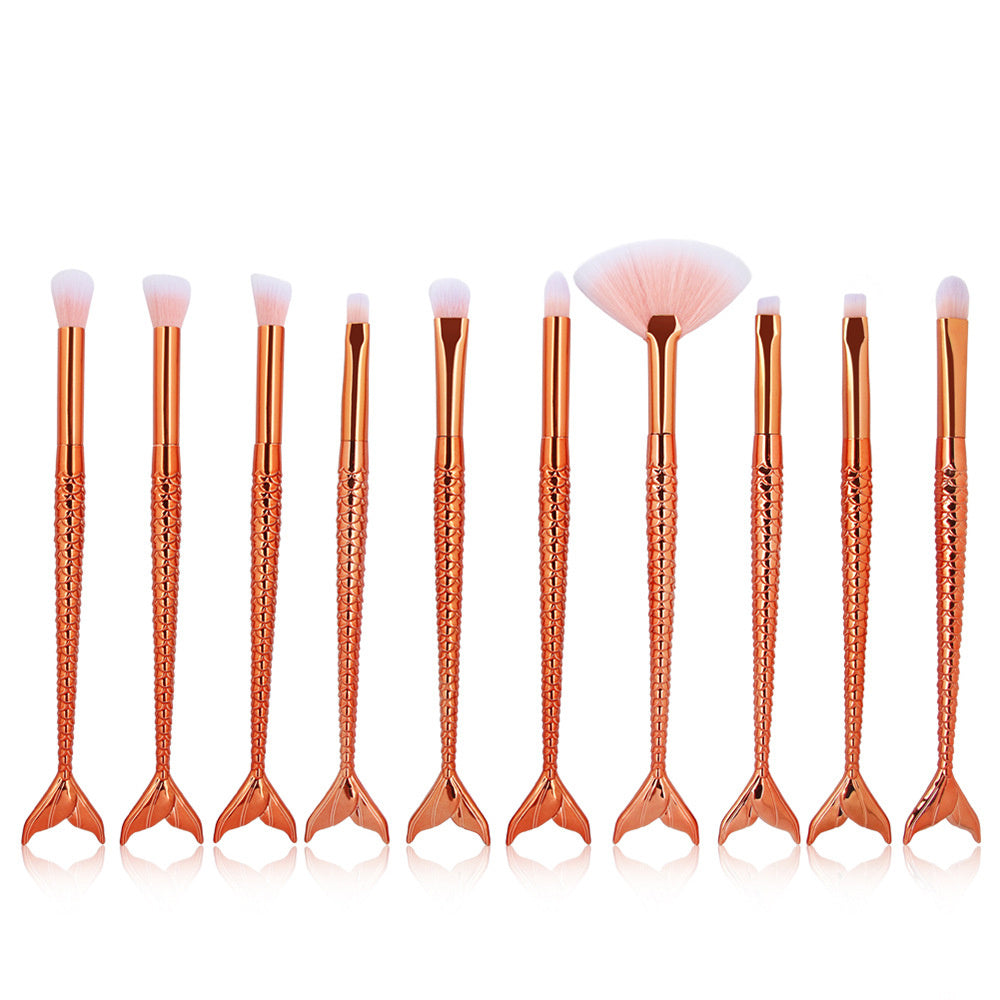 JMT-159754 Colorful Mermaid Makeup Brush Set with 10 Nylon Brushes for Eye Makeup