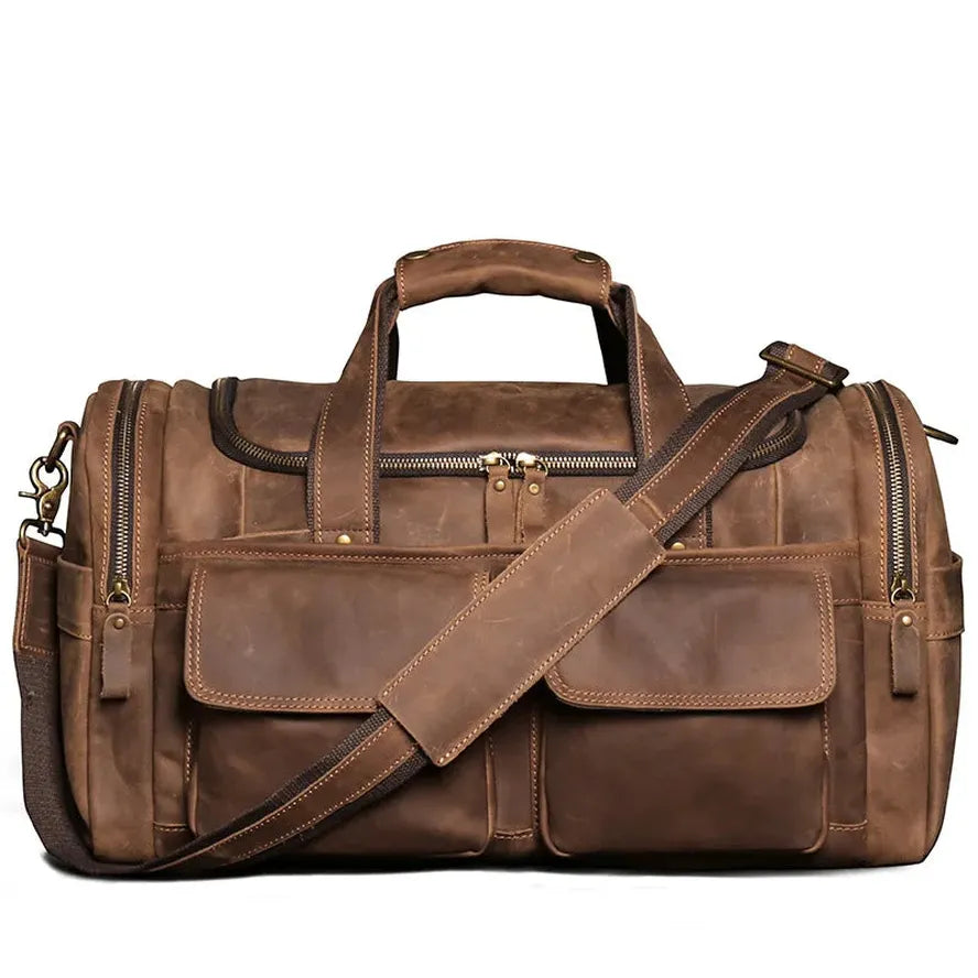 JMT-160010 Retro Crazy Horse Leather Portable Duffel Bag for Men - Waterproof Travel Bag in Brown, 45cm x 20cm x 25cm