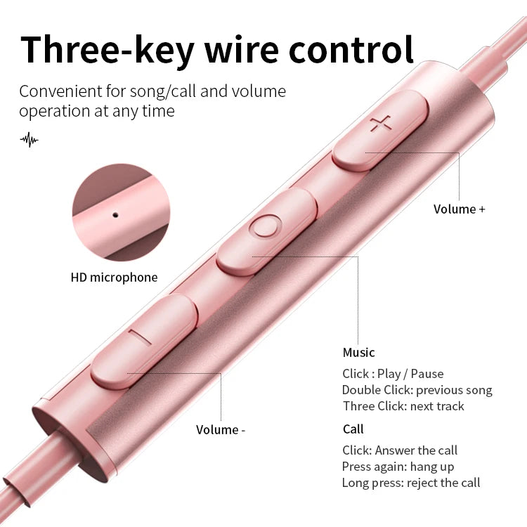 JMT-160138 Metal Wired Earphones with Mic - 1.2m 3.5mm Macaron Color for Mobile Phones