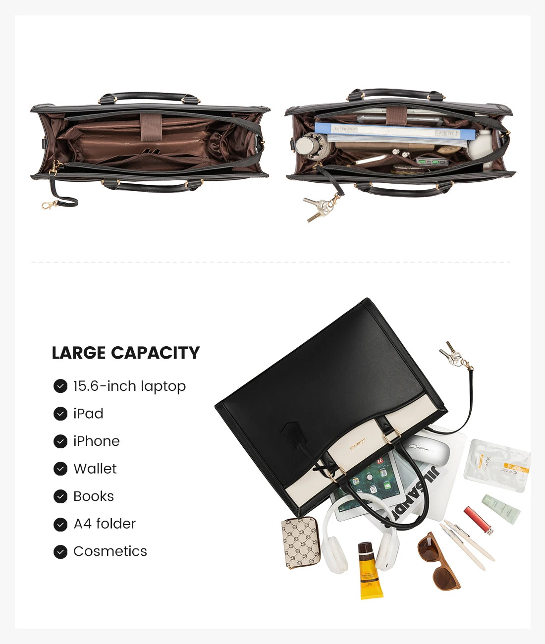 JMT-160458 Women's Waterproof Leather Laptop Tote Bag with Customizable Design for Business Use