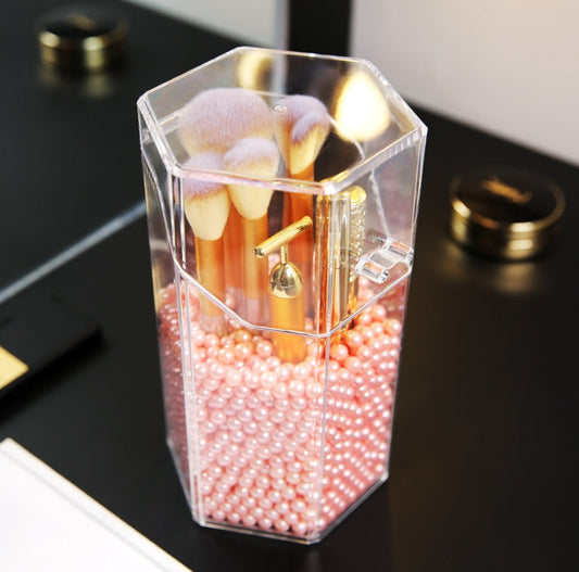JMT-160906 Acrylic Makeup Brush Storage Bucket with Six-Sided Design – Clear and Elegant for Bedroom Organization