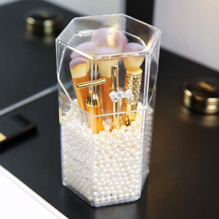 JMT-160906 Acrylic Makeup Brush Storage Bucket with Six-Sided Design – Clear and Elegant for Bedroom Organization