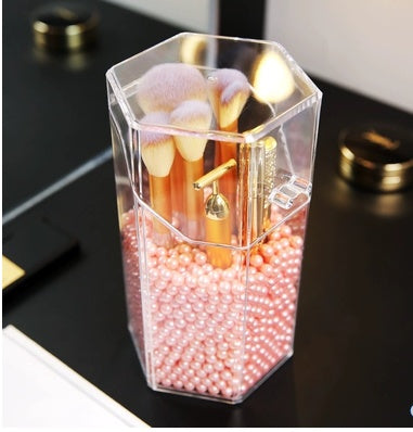 JMT-160906 Acrylic Makeup Brush Storage Bucket with Six-Sided Design – Clear and Elegant for Bedroom Organization