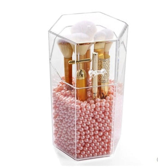 JMT-160906 Acrylic Makeup Brush Storage Bucket with Six-Sided Design – Clear and Elegant for Bedroom Organization