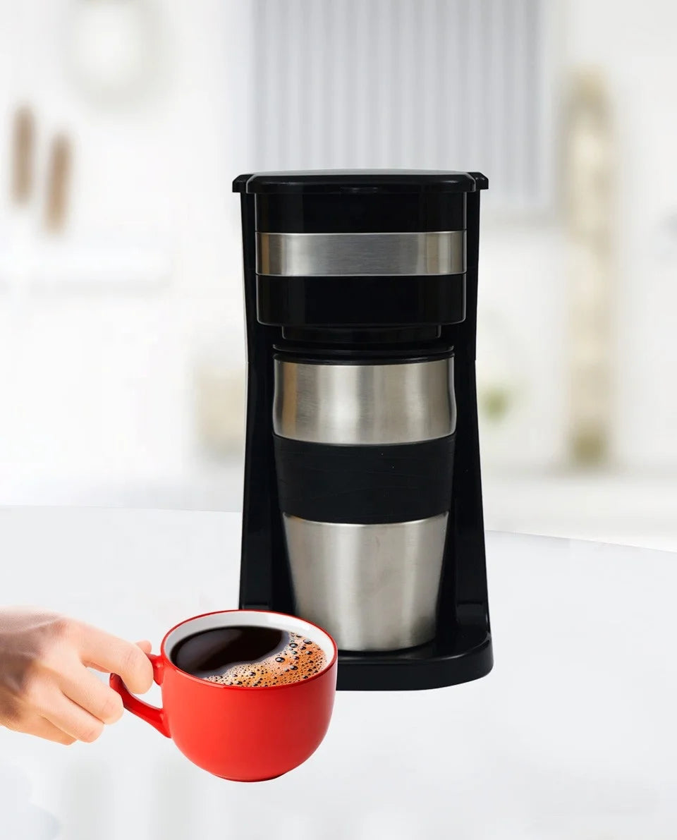 JMT-160906 Colourful Electric Personal Drip Coffee Maker with Travel Coffee Cup and Stainless Steel Accents