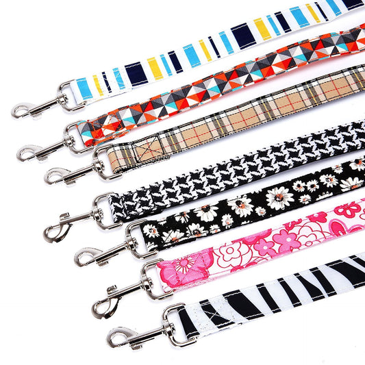 JMT-160970 Plaid Stripe Dog Leash with Extension Strap in Black Imitation Nylon