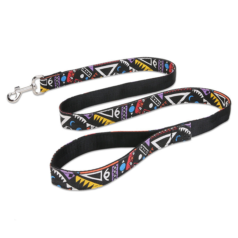 JMT-160970 Plaid Stripe Dog Leash with Extension Strap in Black Imitation Nylon