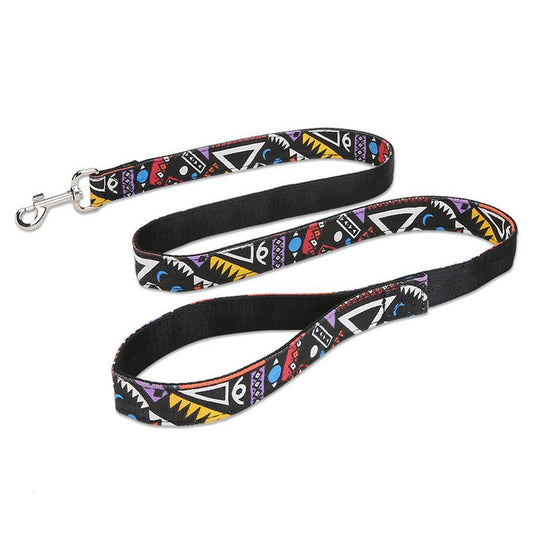 JMT-160970 Plaid Stripe Dog Leash with Extension Strap in Black Imitation Nylon