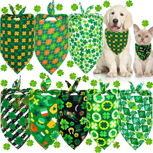 JMT-161098 Lucky Clover Triangle Towel Dog Scarf - Stylish Pet Accessory for Small & Medium Dogs