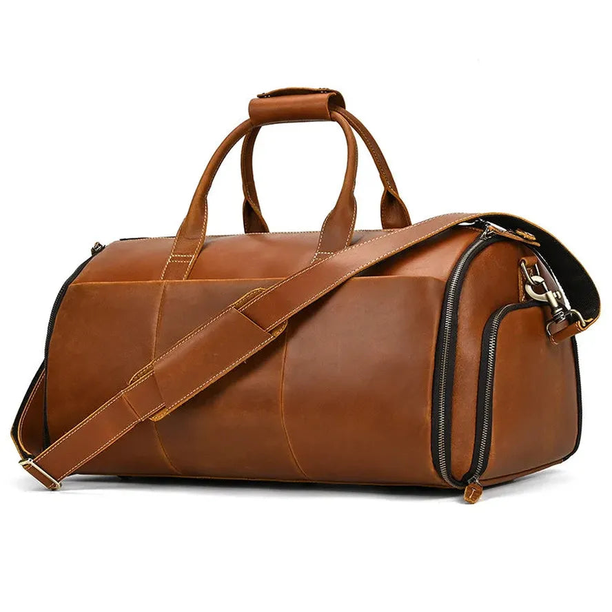 JMT-161162 Genuine Leather 20 Inch Travel Duffel Bag with Large Capacity and Shoulder Strap