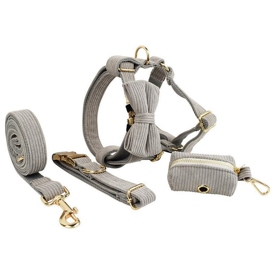 JMT-161290 Velvet Fabric Dog Collar with Bow, Flower, Vest, and Leash Accessories