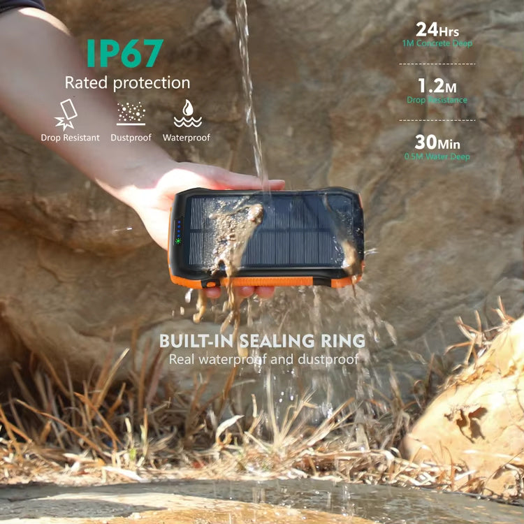 JMT-161802 20000mAh Solar Power Bank with IP67 Waterproof, High-speed Wireless Charging & Dual USB C Output