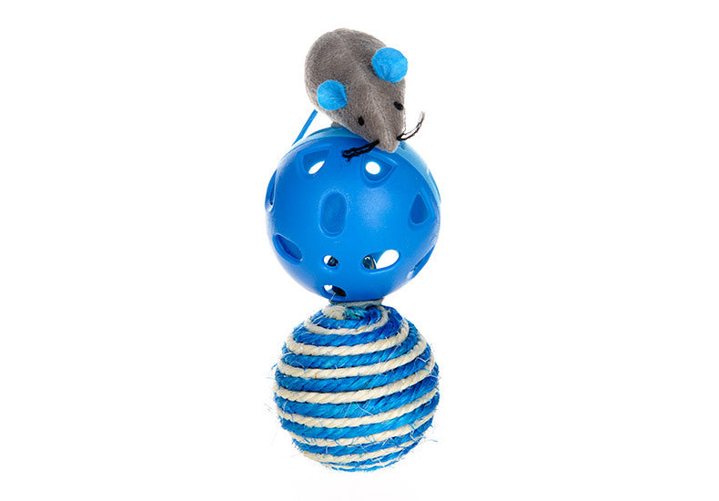 JMT-161930 Interactive Cat Toy Set with 3 Pieces: Molar-Resistant Sisal Mouse and Bell Ball