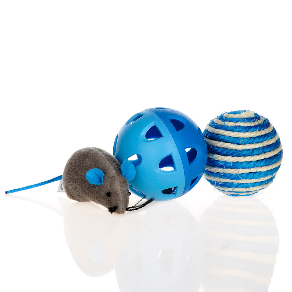 JMT-161930 Interactive Cat Toy Set with 3 Pieces: Molar-Resistant Sisal Mouse and Bell Ball
