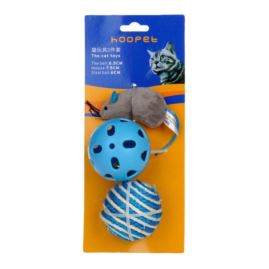 JMT-161930 Interactive Cat Toy Set with 3 Pieces: Molar-Resistant Sisal Mouse and Bell Ball