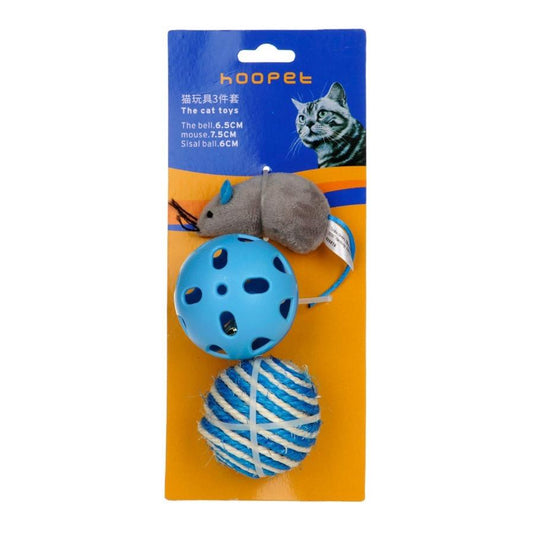 JMT-161930 Interactive Cat Toy Set with 3 Pieces: Molar-Resistant Sisal Mouse and Bell Ball