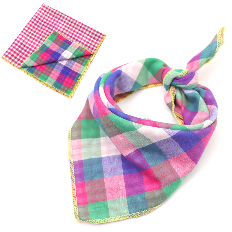 JMT-162250 Plaid Double-Sided Cotton Pet Scarf - Stylish Lattice Design for Pets
