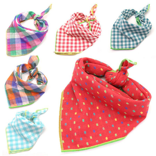 JMT-162250 Plaid Double-Sided Cotton Pet Scarf - Stylish Lattice Design for Pets