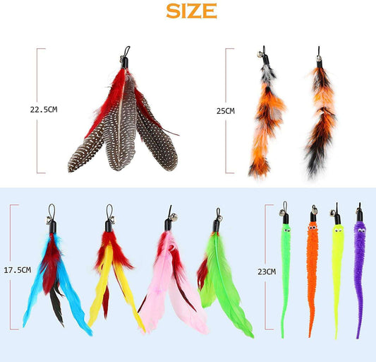 JMT-162762 Interactive Cat Toy with Feather Handheld Teaser and Changeable Heads, 10 Replacement Options Included