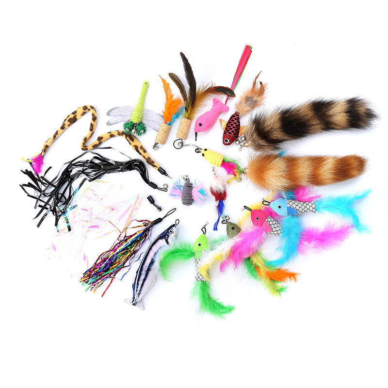 JMT-162762 Interactive Cat Toy with Feather Handheld Teaser and Changeable Heads, 10 Replacement Options Included