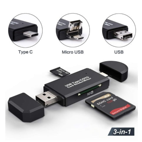 JMT-163274 USB 3.0 Type-C Card Reader for SD and TF Memory Cards, Plug and Play, Black