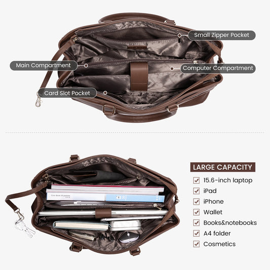 JMT-163658 Fashionable PU Leather Tote Bag for Women - Large Handbag and Vintage Laptop Briefcase