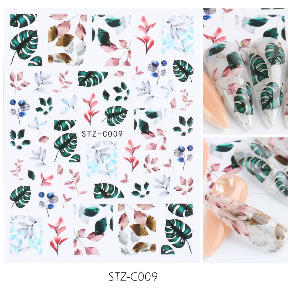 JMT-164234 Japanese Watercolor 3D Nail Stickers - Dried Flowers & Butterflies, 11 Styles
