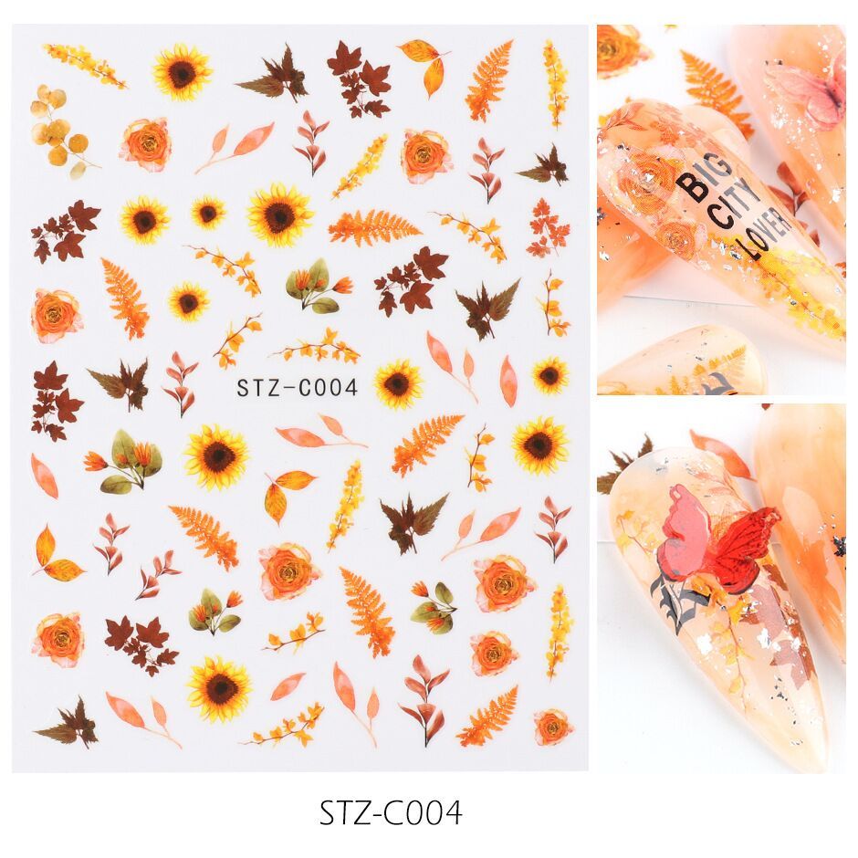 JMT-164234 Japanese Watercolor 3D Nail Stickers - Dried Flowers & Butterflies, 11 Styles