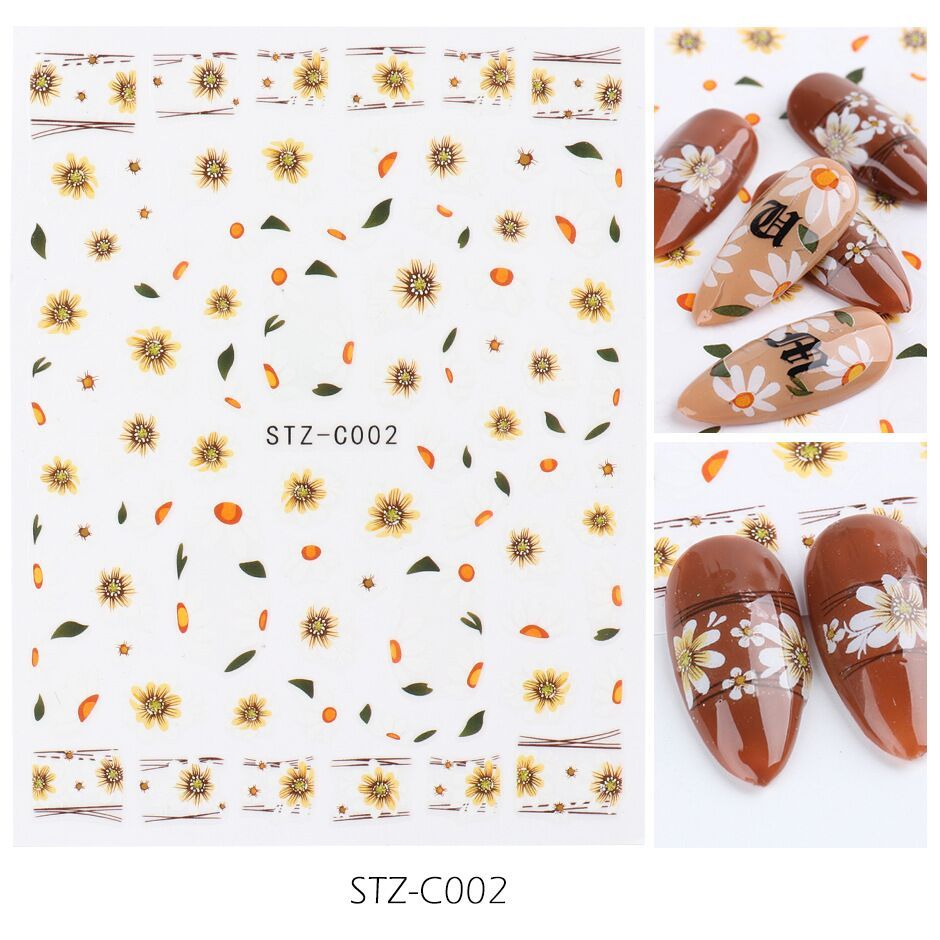 JMT-164234 Japanese Watercolor 3D Nail Stickers - Dried Flowers & Butterflies, 11 Styles