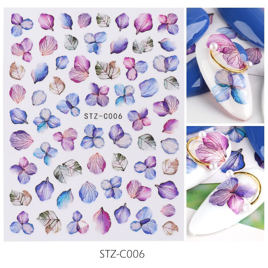JMT-164234 Japanese Watercolor 3D Nail Stickers - Dried Flowers & Butterflies, 11 Styles