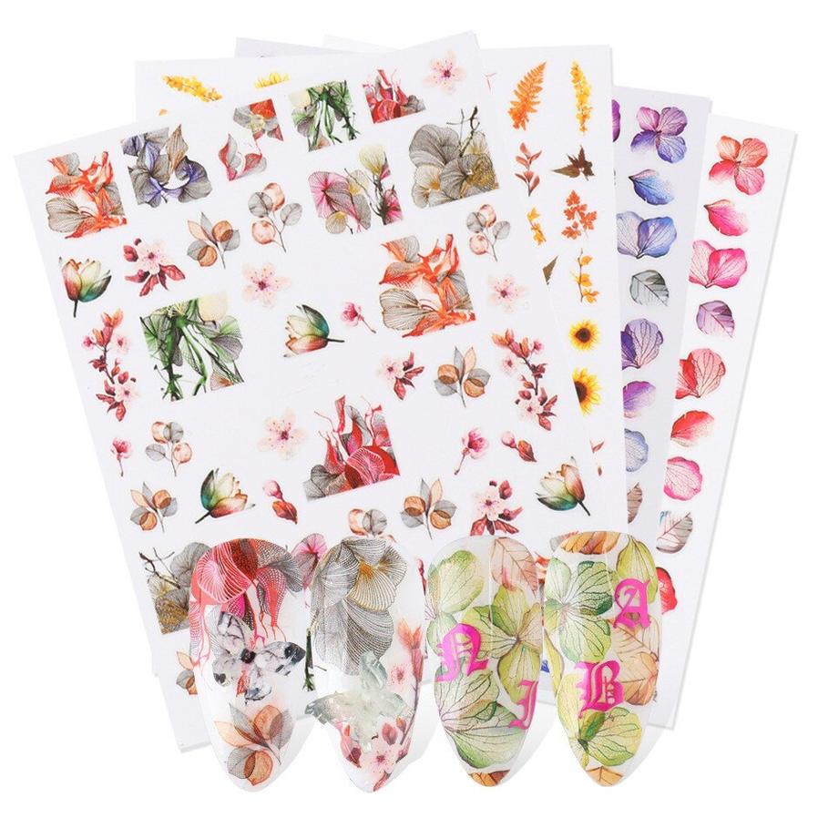 JMT-164234 Japanese Watercolor 3D Nail Stickers - Dried Flowers & Butterflies, 11 Styles