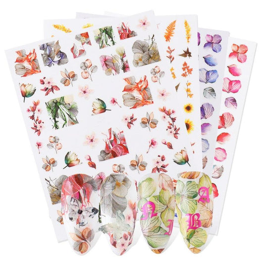 JMT-164234 Japanese Watercolor 3D Nail Stickers - Dried Flowers & Butterflies, 11 Styles