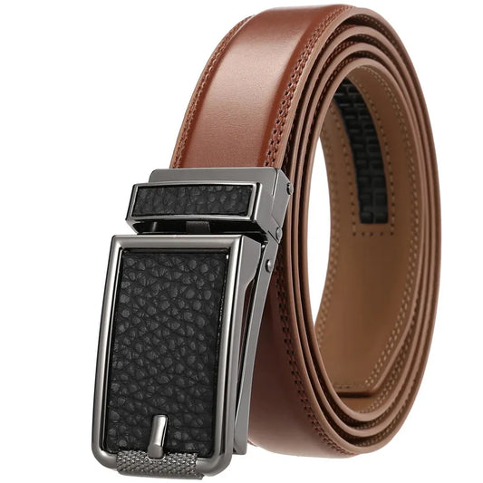 JMT-164682 Adjustable Leather Belt with Metal Buckles for Men - Modern Style and Custom Design