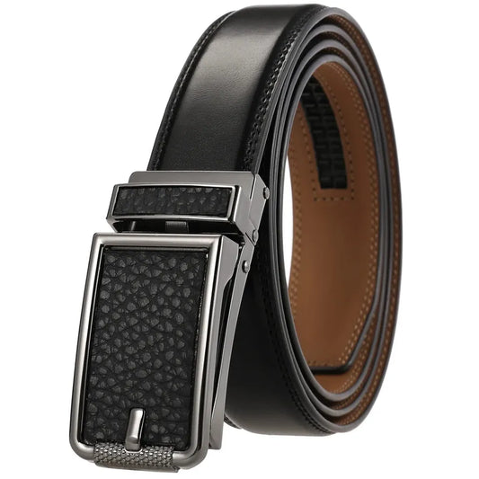 JMT-164682 Adjustable Leather Belt with Metal Buckles for Men - Modern Style and Custom Design