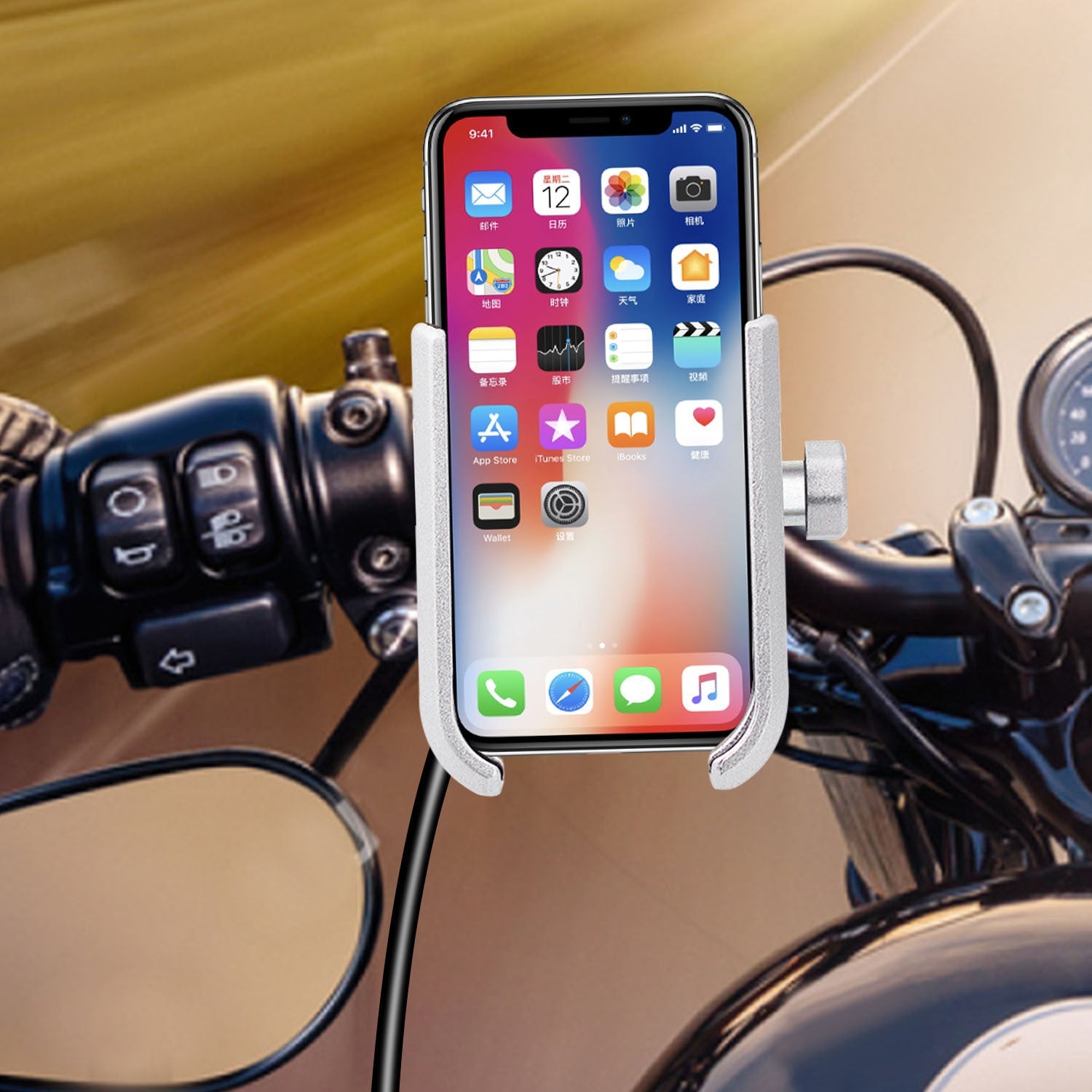 JMT-164938 Adjustable 360-Degree Rotatable Mobile Phone Holder for Motorcycles and ATVs - Aluminum Alloy Design