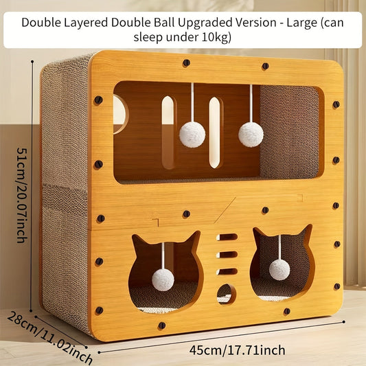 JMT-165386 Wooden Cat House Made from Durable Cardboard - Perfect for Cozy Spaces