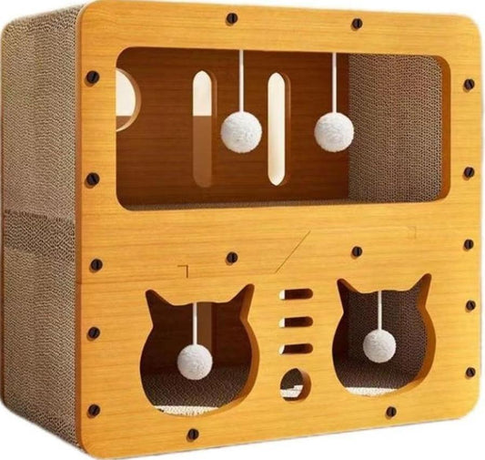 JMT-165386 Wooden Cat House Made from Durable Cardboard - Perfect for Cozy Spaces