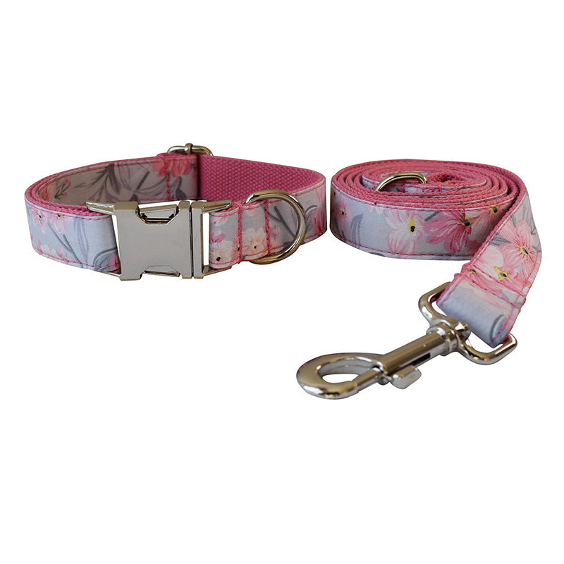 JMT-165578 Ink Painting Cotton Dog Collar and Leash Set with Bow Accessory