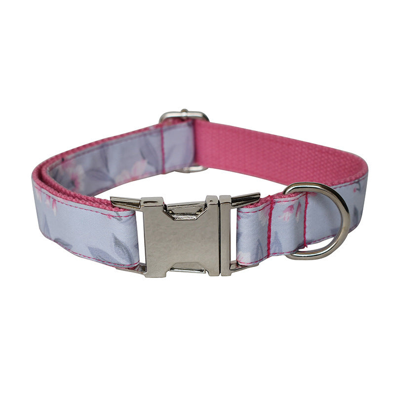 JMT-165578 Ink Painting Cotton Dog Collar and Leash Set with Bow Accessory