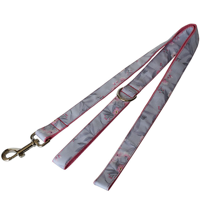JMT-165578 Ink Painting Cotton Dog Collar and Leash Set with Bow Accessory