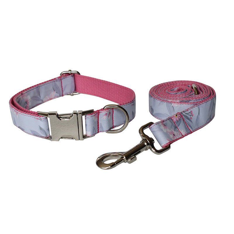 JMT-165578 Ink Painting Cotton Dog Collar and Leash Set with Bow Accessory