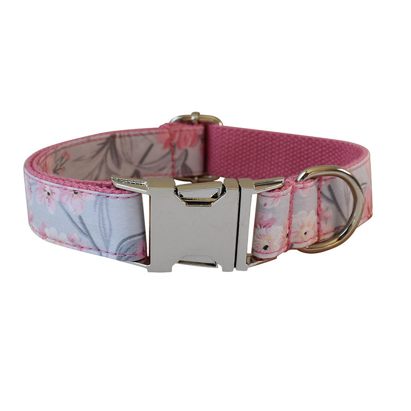 JMT-165578 Ink Painting Cotton Dog Collar and Leash Set with Bow Accessory