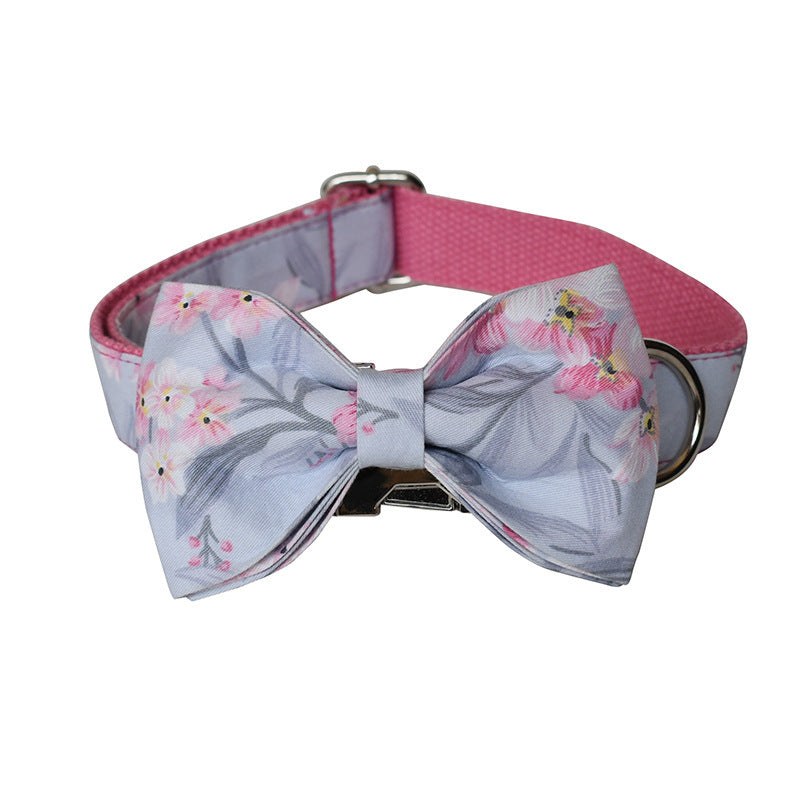 JMT-165578 Ink Painting Cotton Dog Collar and Leash Set with Bow Accessory