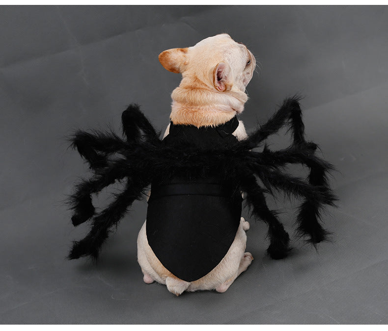 JMT-165706 Plush Spider Costume for Pets – Black Horror Simulation Dress for Dogs and Cats, Size S, M