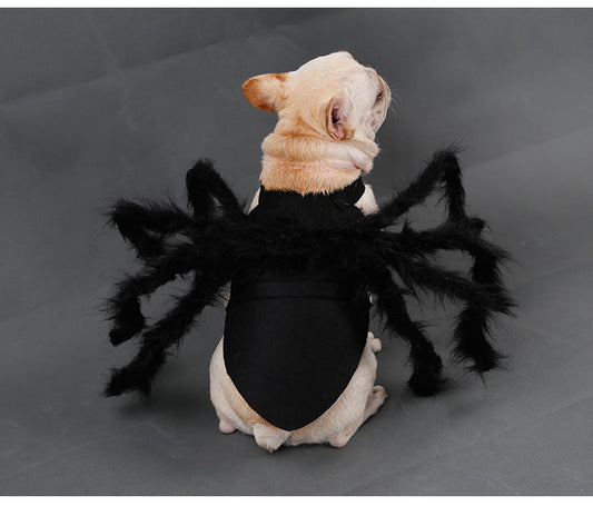 JMT-165706 Plush Spider Costume for Pets – Black Horror Simulation Dress for Dogs and Cats, Size S, M