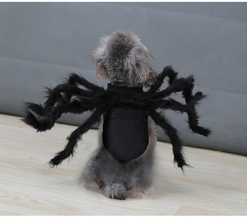 JMT-165706 Plush Spider Costume for Pets – Black Horror Simulation Dress for Dogs and Cats, Size S, M