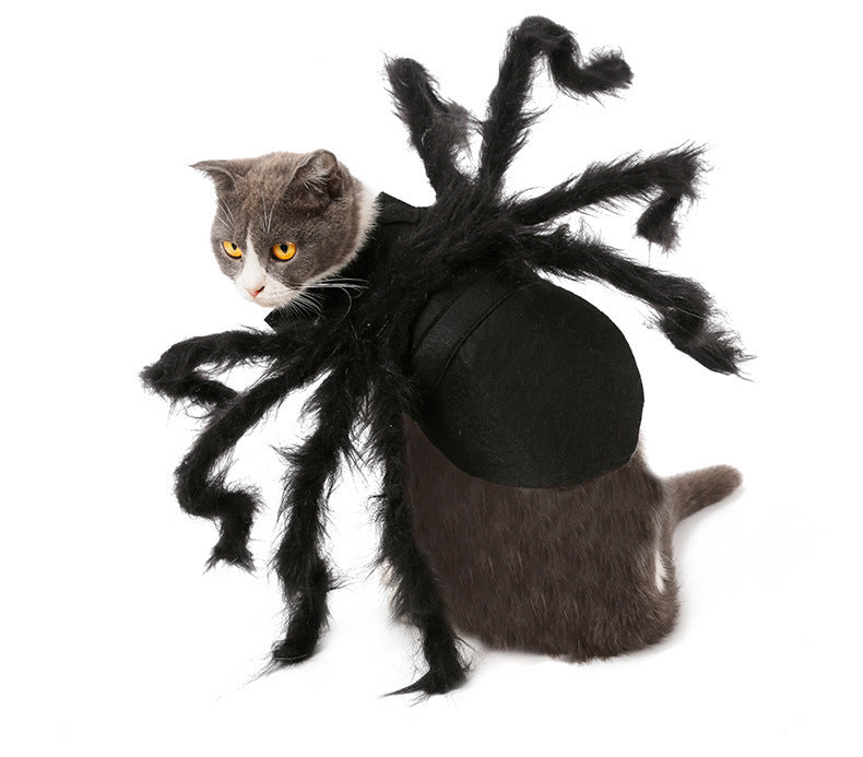 JMT-165706 Plush Spider Costume for Pets – Black Horror Simulation Dress for Dogs and Cats, Size S, M